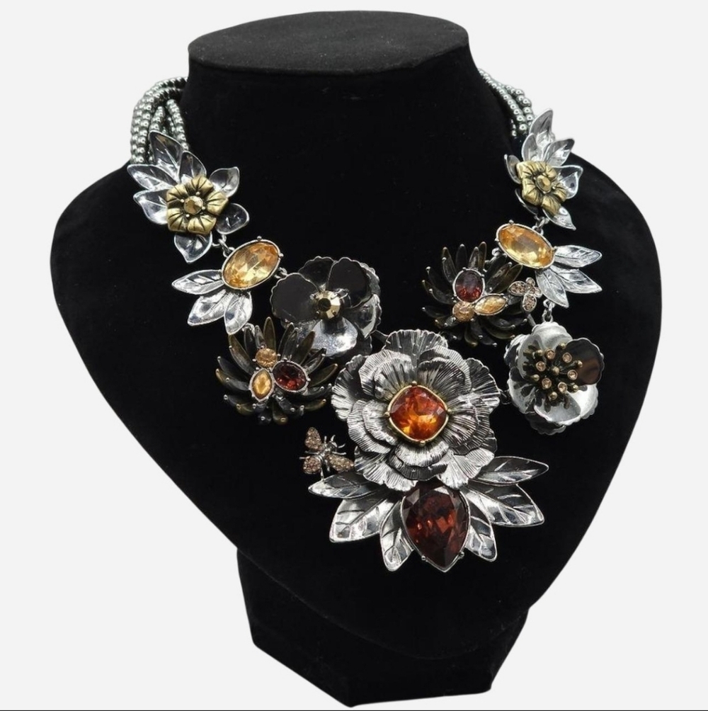Signed Large Floral Multi-Stranded Statement Neck… - image 6